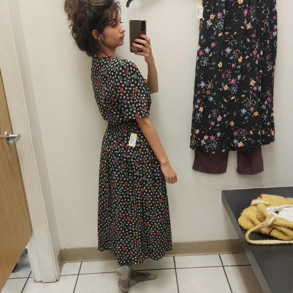 RARE!! Vintage 80's Funky Print Matching Midi Maxi Skirt & Button Up Blouse Set - Picture 4 of 17